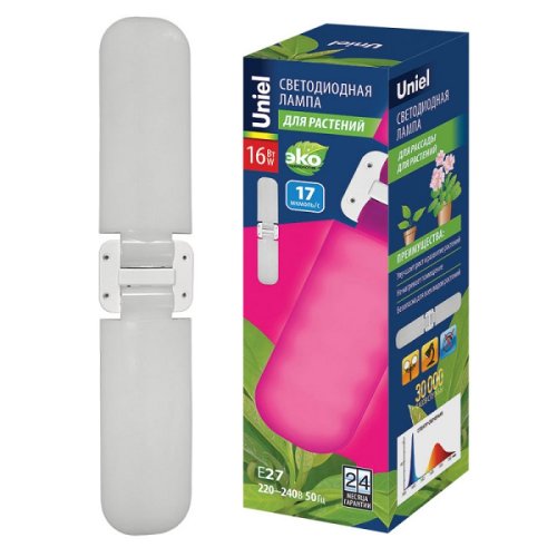 Фито-лампа светодиодная для растений Uniel LED-P65-16W/SPSB/E27/FR/P2 PLP32WH 16Вт 220В Форма "P" фото Фито-лампа светодиодная для растений Uniel LED-P65-16W/SPSB/E27/FR/P2 PLP32WH 16Вт 220В Форма "P" картинка